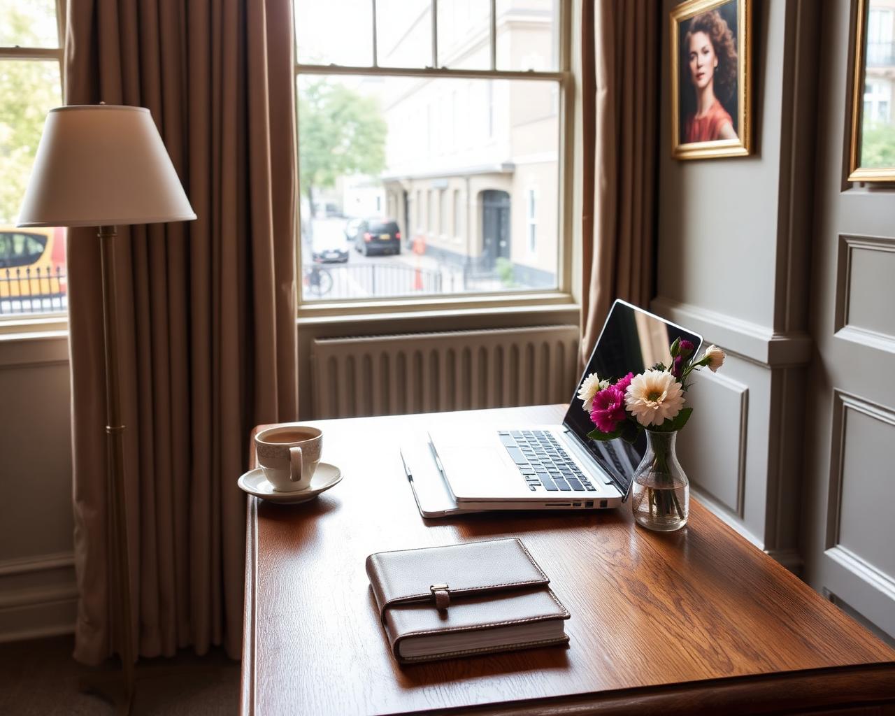 Workspace in a Maida suite overlooking Maida Vale